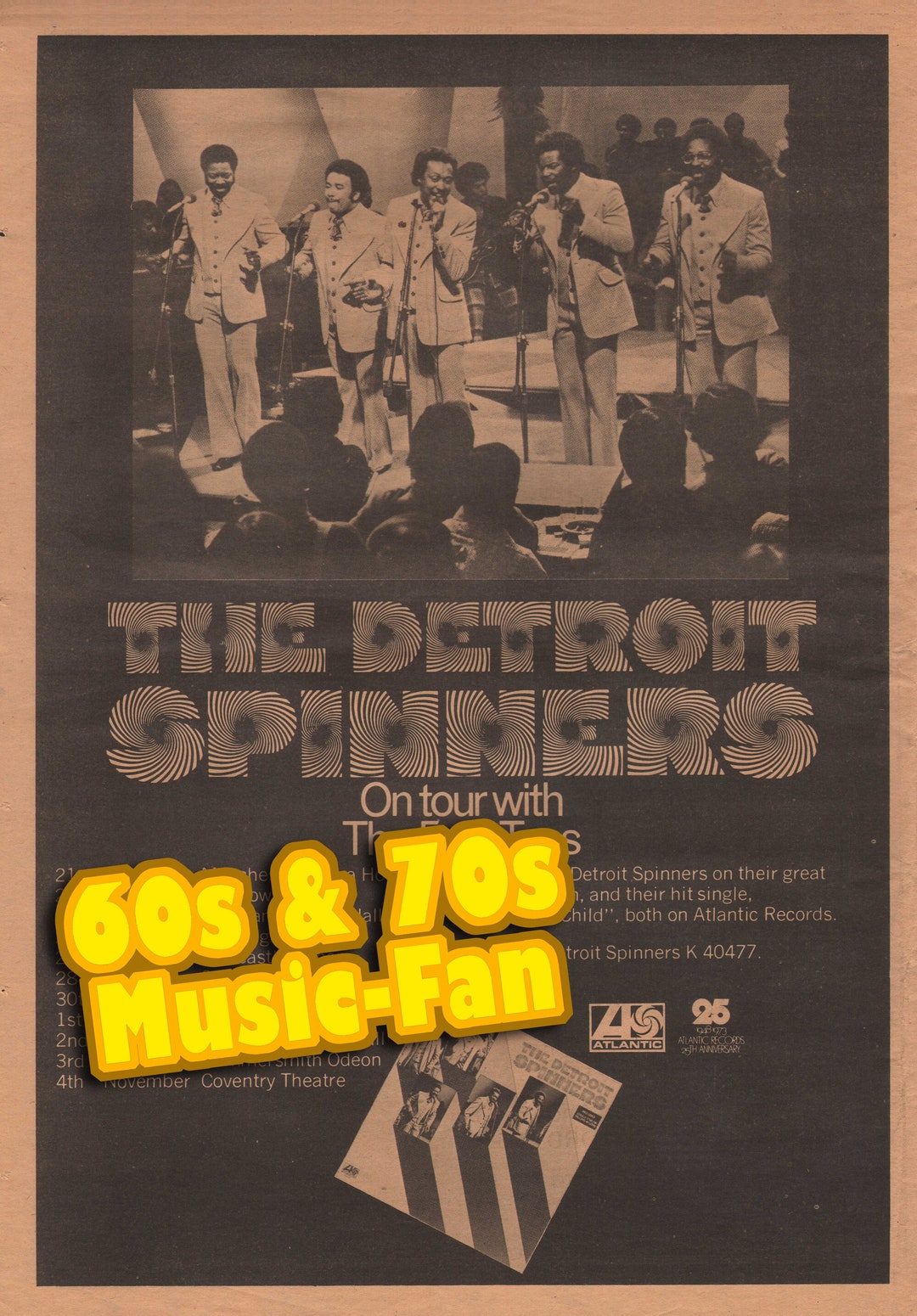 DETROIT SPINNERS 1973 Poster Original NME Pervis Jackson, Billy