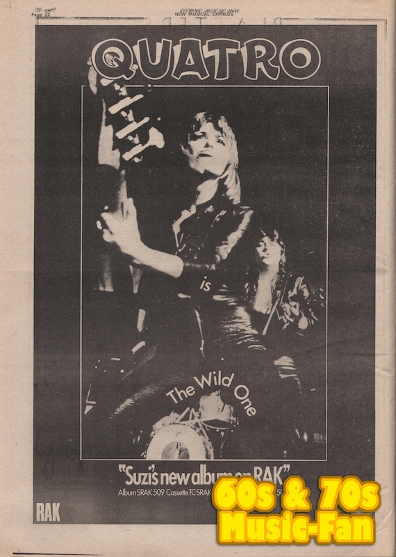 Suzi Quatro ポスター　激レアです SUZI QUATRO - 1974 Poster Original NME - the Wild One / Alastair