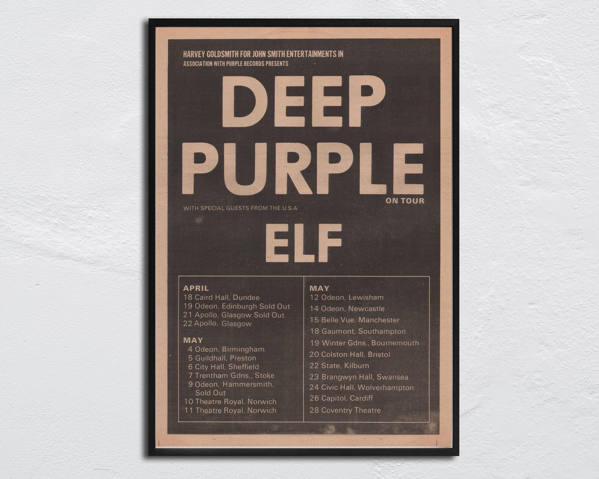 DEEP PURPLE Poster - 1974 Org. NME - on Tour With Elf / Ian Paice
