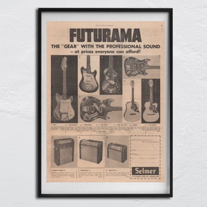 Poster 1964 FUTURAMA Guitars / Selmer - Manifesto pubblicitario originale NME - New Musical Express