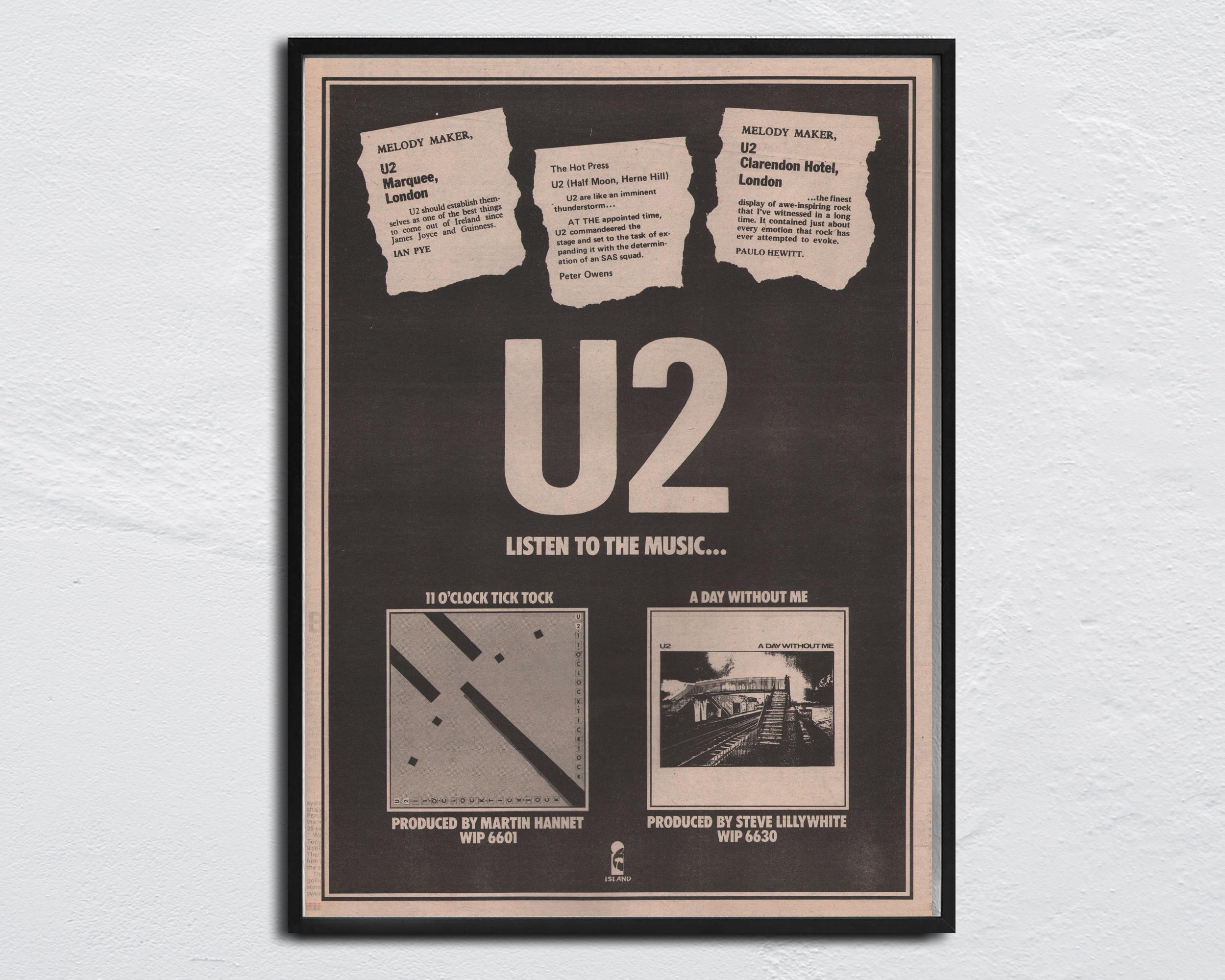 U2 POSTER - 1980 Org. NME - 11 O Clock Tic Toc / A Day Without Me