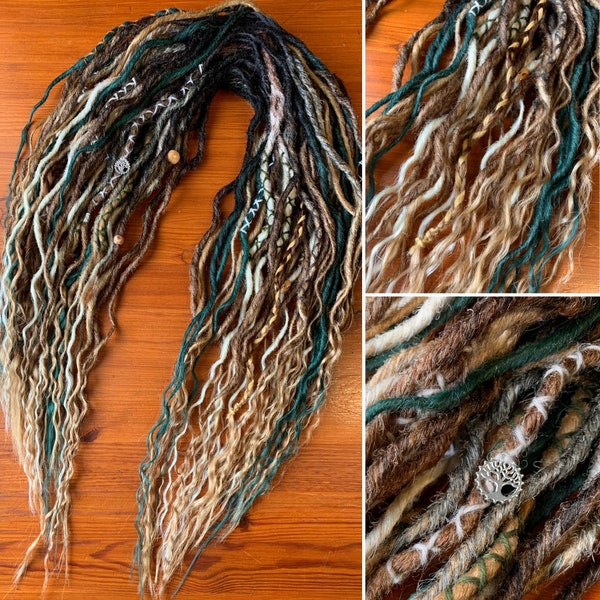 Forest Touch - synthetic custom made crochet dreadlocks brown copper blonde green kanekalon dreadlocks extensions partial set SE DE