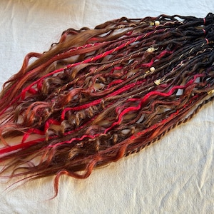 Spicy Chocolate - synthetic dreadlocks | custom made handmade | kanekalon synth dreads | black red wine ombre copper brown
