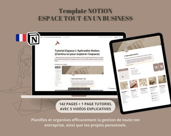 Template Notion de gestion d'entreprise, planner vie professionnelle, tableau de bord tout-en-un, organisation entrepreneur, productivité