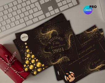 Editable corporate greeting card template, printable Christmas party card for clients, end of year greetings, professional thank you 2024