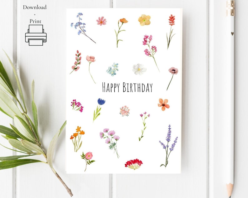 Printable Happy Birthday Card Floral Birthday Card PDF - Etsy