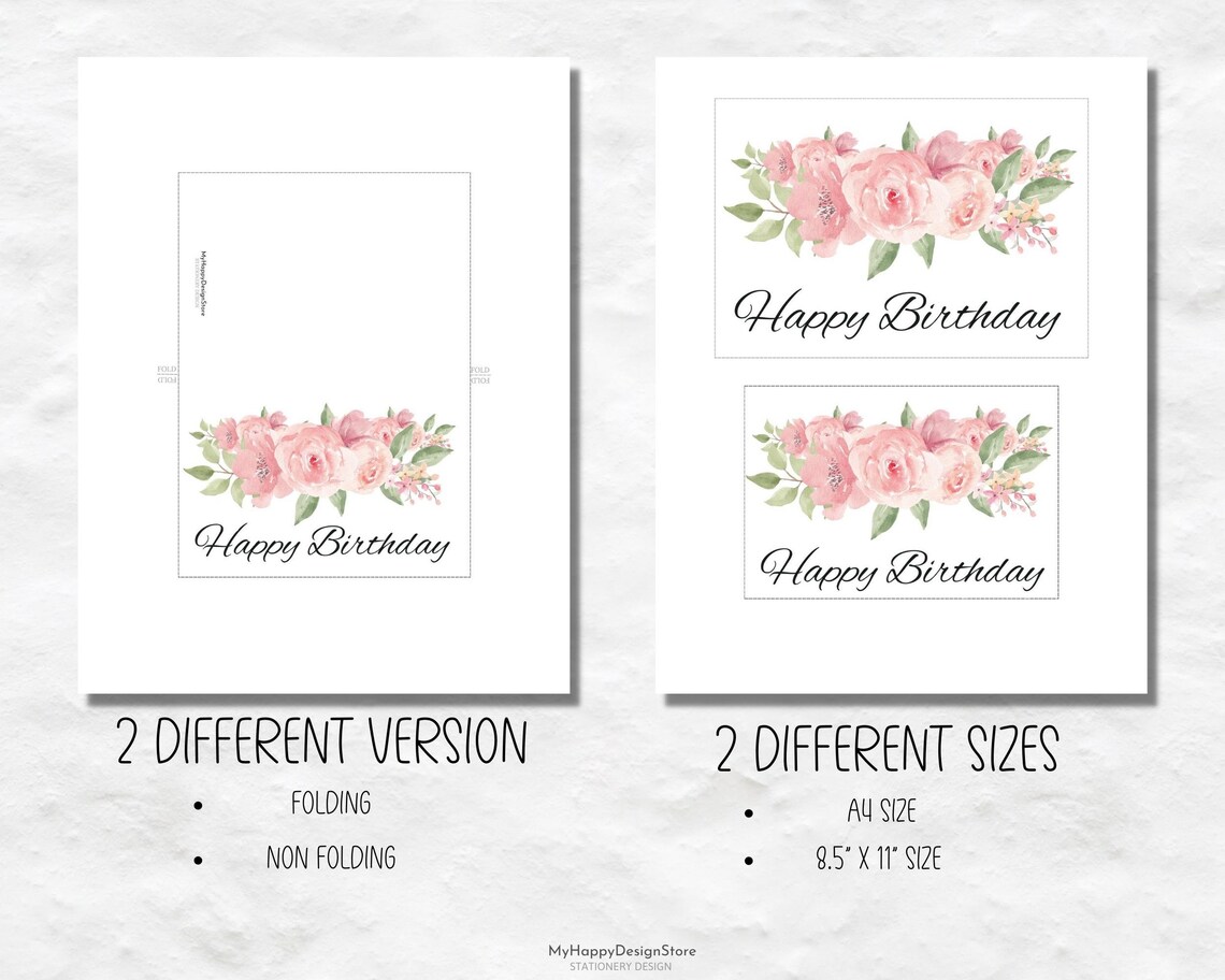Printable Flower Birthday Card Printable Happy Birthday Card PDF - Etsy