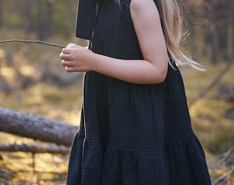 Sommerliches Boho-Style Musselin Kleid möss mit Rüschen für ein Mädchen, 100% Baumwolle