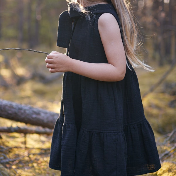 Sommerliches Boho-Style Musselin Kleid möss mit Rüschen für ein Mädchen, 100% Baumwolle