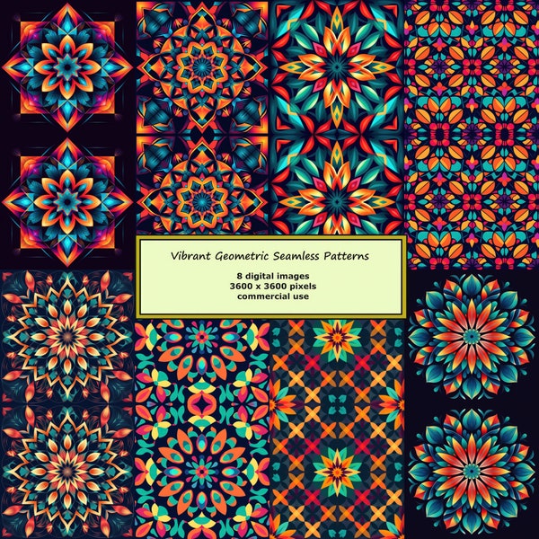 Vibrant Geometric Seamless Patterns instant download