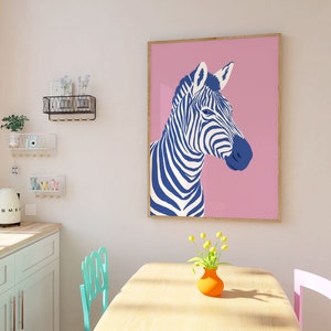 Colorful Zebra Art Print, Zebra Pop Art, Animal Poster, Maximalist Poster Download, Printable Wall Art, Digital Print, Pink Wall Art image 1