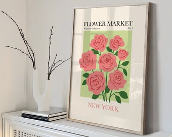 Flower Market Print, Botanical Wall Art, Flower Market Poster, Exhibition Print, Floral Print, Rose Wall Art, New York Flower Market