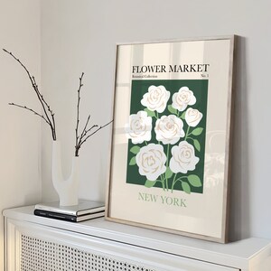 Flower Market Print, Botanical Wall Art, Flower Market Poster, Green Wall Art, Floral Print, Rose Wall Art, New York Flower Market image 1
