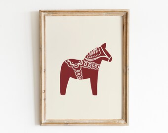 Scandinavian Printable Wall Art - Instant Download for Home Decor, Nordic Folk Art Print, Digital Dala Horse Painting