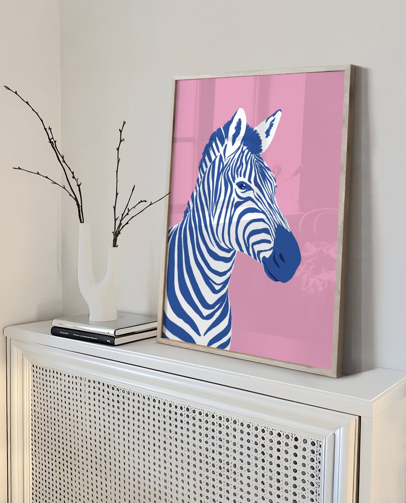 Colorful Zebra Art Print, Zebra Pop Art, Animal Poster, Maximalist Poster Download, Printable Wall Art, Digital Print, Pink Wall Art image 3