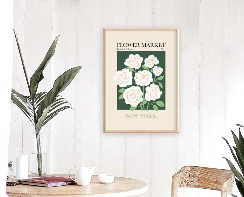 Flower Market Print, Botanical Wall Art, Flower Market Poster, Green Wall Art, Floral Print, Rose Wall Art, New York Flower Market image 5