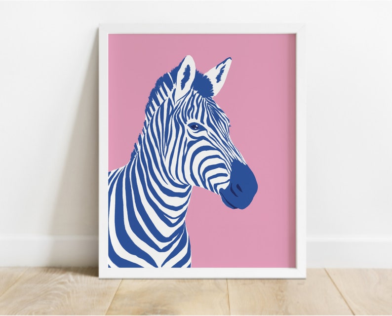 Colorful Zebra Art Print, Zebra Pop Art, Animal Poster, Maximalist Poster Download, Printable Wall Art, Digital Print, Pink Wall Art image 4