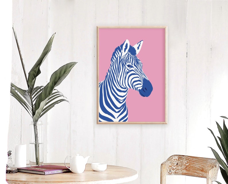 Colorful Zebra Art Print, Zebra Pop Art, Animal Poster, Maximalist Poster Download, Printable Wall Art, Digital Print, Pink Wall Art image 6