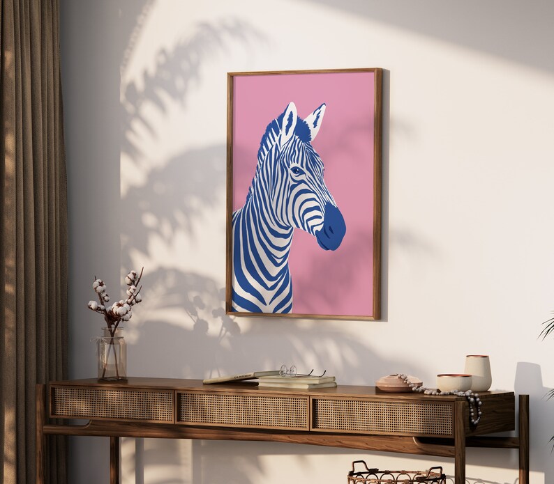 Colorful Zebra Art Print, Zebra Pop Art, Animal Poster, Maximalist Poster Download, Printable Wall Art, Digital Print, Pink Wall Art image 5