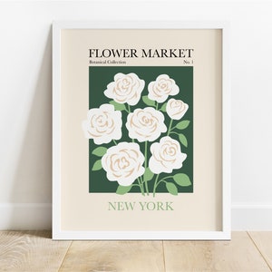 Flower Market Print, Botanical Wall Art, Flower Market Poster, Green Wall Art, Floral Print, Rose Wall Art, New York Flower Market image 3