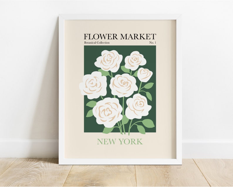 Flower Market Print, Botanical Wall Art, Flower Market Poster, Green Wall Art, Floral Print, Rose Wall Art, New York Flower Market image 3