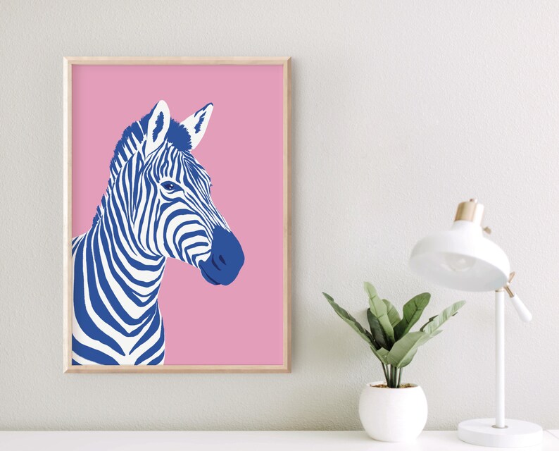 Colorful Zebra Art Print, Zebra Pop Art, Animal Poster, Maximalist Poster Download, Printable Wall Art, Digital Print, Pink Wall Art image 7