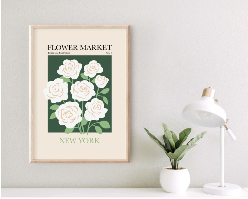 Flower Market Print, Botanical Wall Art, Flower Market Poster, Green Wall Art, Floral Print, Rose Wall Art, New York Flower Market image 4
