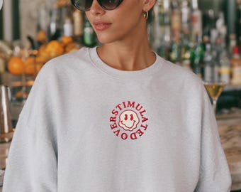 Besticktes überreiztes Sweatshirt | Lustiges Angst Smiley Gesicht Rundhals | Psychische Gesundheit Humor Pullover | Sarkastisches Neurodianisches Geschenk