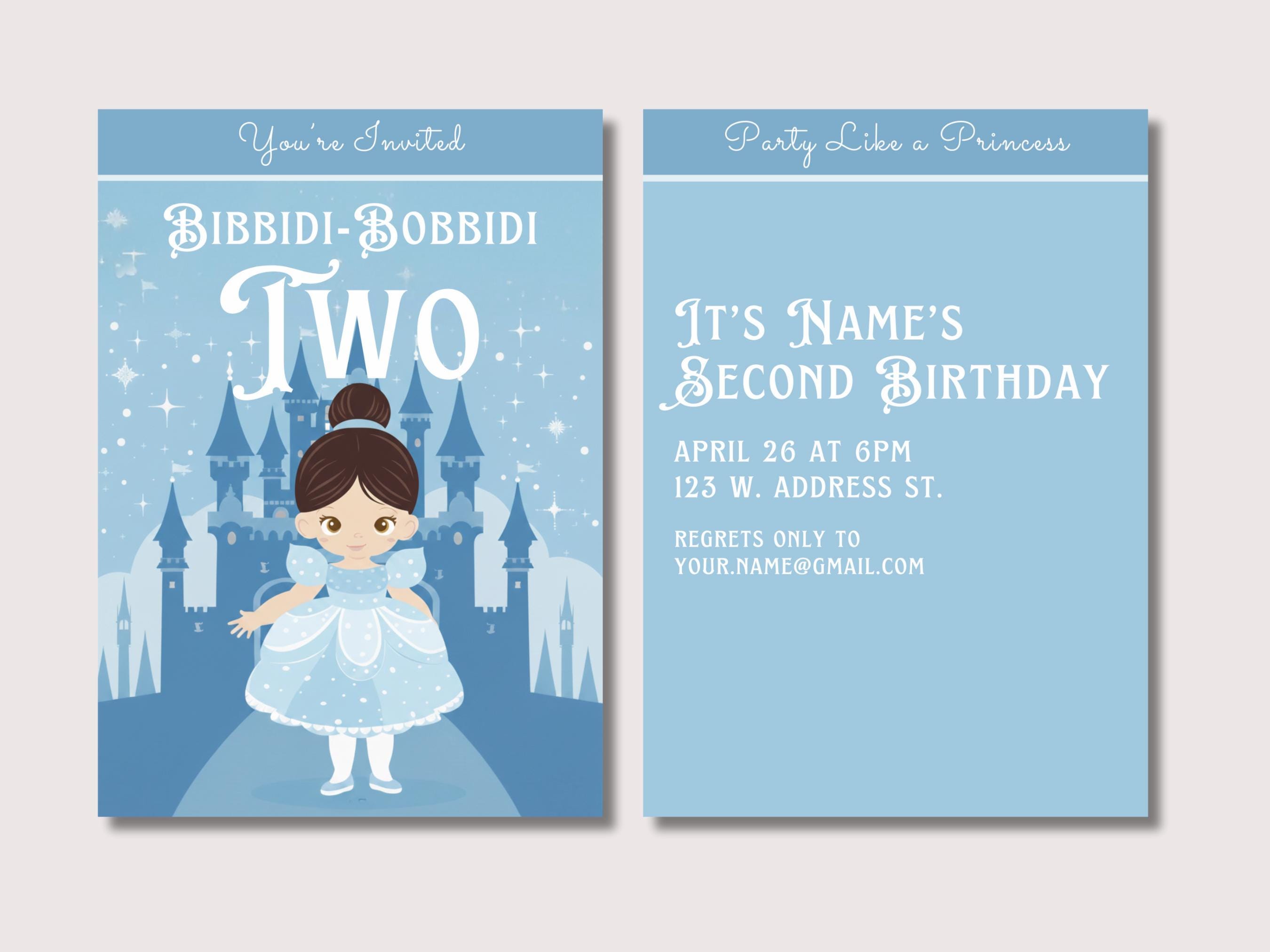 Cinderella 2nd Birthday Invitation | Bibbidi Bobbidi Two | Bibbity ...
