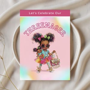 Threenager Birthday Invite, 3rd Birthday Party, Little Miss Threenager Canva Template