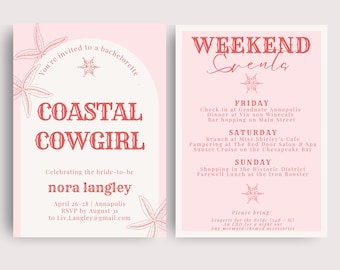 Coastal Cowgirl Bachelorette Invitation and Itinerary | Canva Template | Coastal Bachelorette | Beach Bachelorette | Hen Weekend Invitation