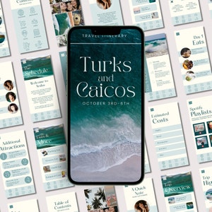 Modelo de guia de viagem digital para Turks e Caicos semelhante a um aplicativo | Itinerário para Turks e Caicos no celular | Convite para férias em Turks e Caicos