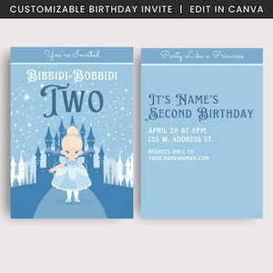 Bibbidi Bobbidi Two Birthday Party Invitation | Bippity Boppity Two Invite | Cinderella Birthday Invitation | Cinderella Theme Party