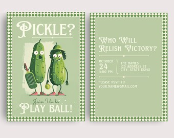 Funny Pickleball Invitation | Cute Pickleball Birthday Invite | Preppy Pickleball Pickle | Pickleball Tournament | Pickleball Decorations