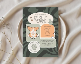 Invitación de yoga para cachorros / Invitación de cumpleaños de yoga para cachorros / Invitación de yoga para perros / Yoga con cachorros / Fiesta con temática de perros / Yoga con animales / Temática de cachorros