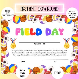 PRINTABLE Field Day Champion Certificate - PDF