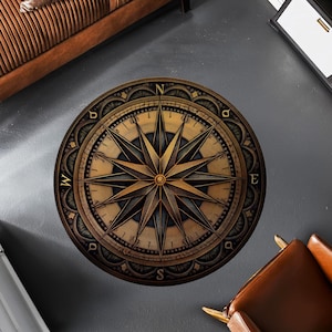 Tapis rond boussole, tapis de voyageur, tapis de marin, tapis de yacht, décoration côtière, tapis marin, tapis nautique, cadeau d'anniversaire, tapis rond pour salon
