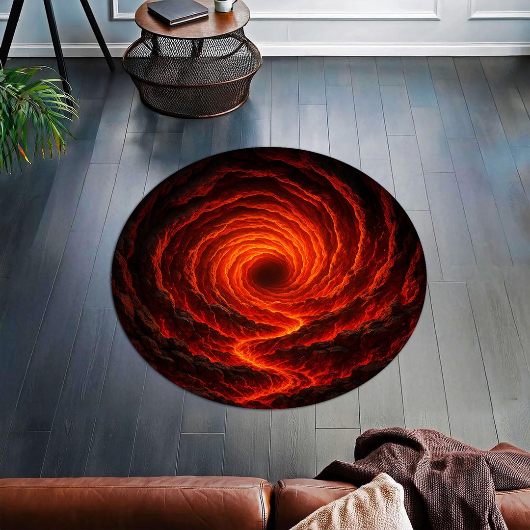 A Rug Hell Lava Spiral Illusion Round Rug – 3D Fiery Hell Pit Carpet, Gothic Dark ...