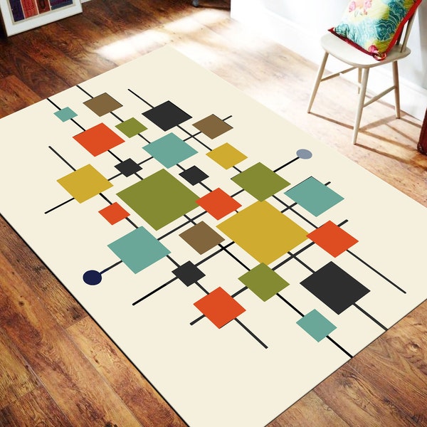 Mid Century Modern Rug, Mid Century Rug, Mid Century Kitchen Rug, Mid Century Modern Area Rug, Office Rug, Modern Art Decor, Living Room Rug