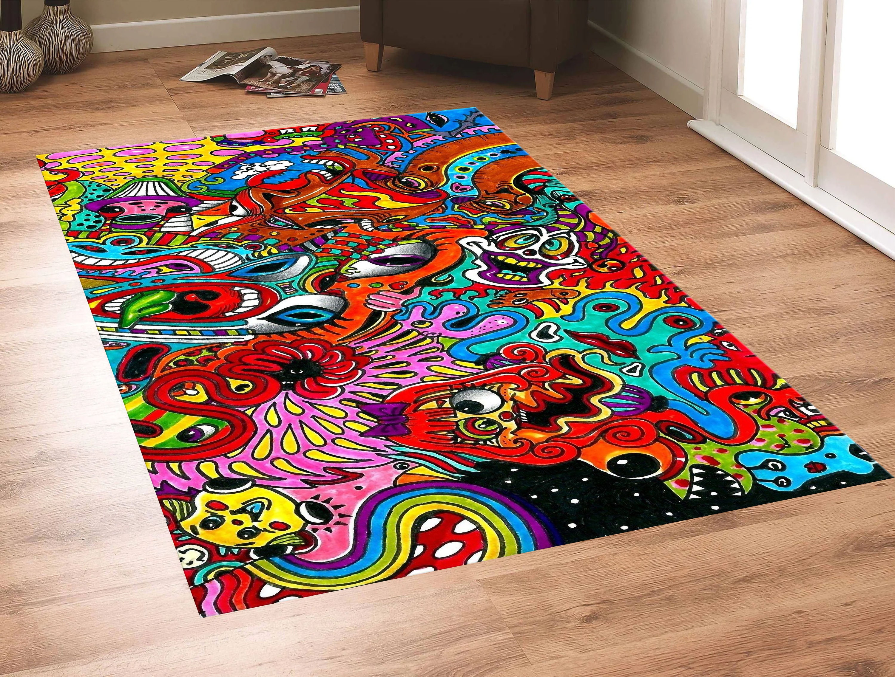 Discover Trippy Skull Pattern Carpet,Trippy Design Rug, Home Decoration Carpet, Modern Look Colormix Area Rug, Housewarming gift,Area Rug, Custom Rug