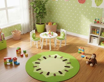 Alfombra kiwi, Alfombra frutal, Alfombra redonda kiwi, Alfombra circular kiwi, Alfombra circular, Alfombra redonda, Alfombra popular, Alfombra de salón, Decoración, Alfombra personalizada, Alfombra espacial, Alfombra moderna,