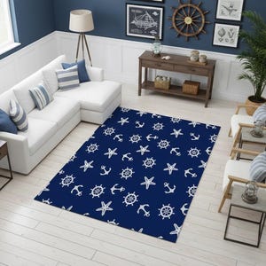 Marineblauer Teppich, Kompassteppich, Segelankerteppich, dekorative Fußmatte Badezimmermatte Küchenmatte rutschfest Ovale und quadratische Matten