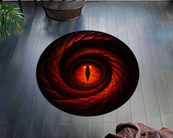 Diseño de ilusión de ojo de dragón: alfombra gótica de fantasía, alfombra circular con ojo de serpiente roja, decoración mística para sala de estar o dormitorio.