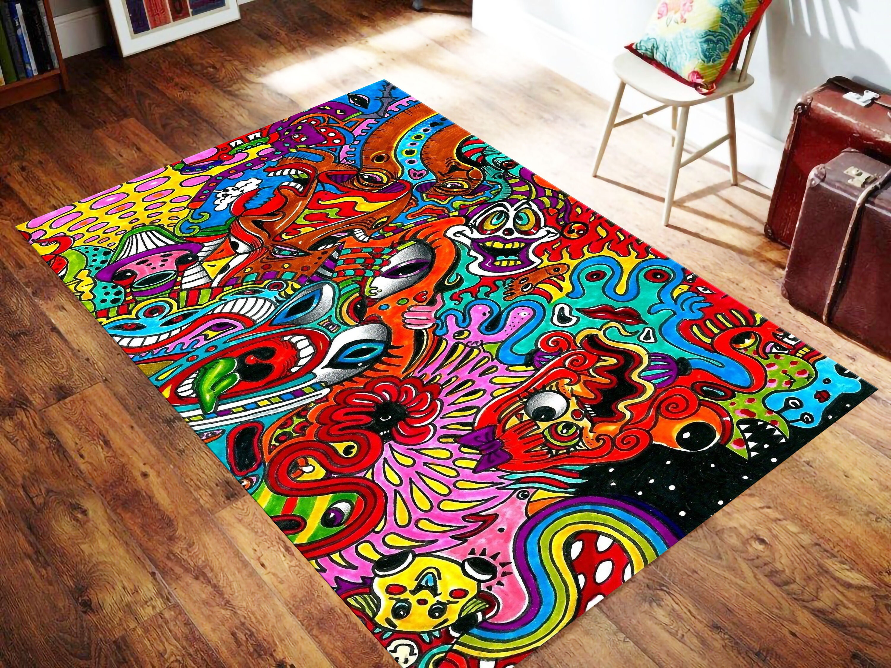 Discover Trippy Skull Pattern Carpet,Trippy Design Rug, Home Decoration Carpet, Modern Look Colormix Area Rug, Housewarming gift,Area Rug, Custom Rug