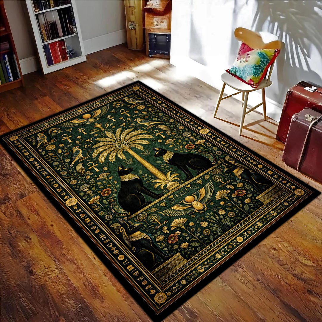 Egyptian Anubis Rug Ancient Mythology Design, Hieroglyphic Pattern Rug ...