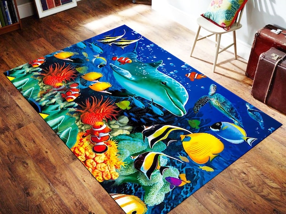 Aquarium Rug,Fish Rug,Dolphin Rug,Sea Rug,Ocean Rug,Ocean Theme Rug,Sea Theme Rug,Popular Rug,Salon Rug, Decoration, Custom Rug, Modern Rug,