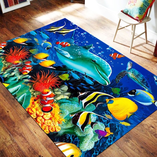 Aquarium Rug,Fish Rug,Dolphin Rug,Sea Rug,Ocean Rug,Ocean Theme Rug,Sea Theme Rug,Popular Rug,Salon Rug, Decoration, Custom Rug, Modern Rug,