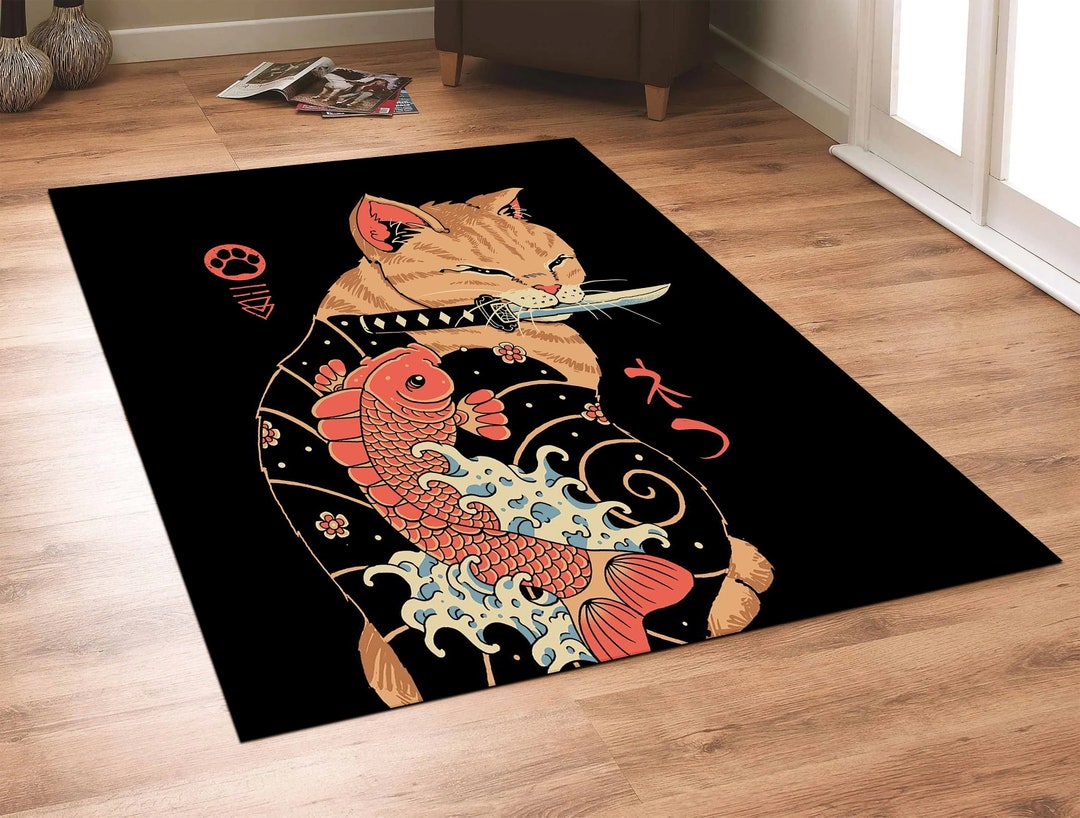 Yakuza Cat Rug,japanese Rug,yakuza Theme Rug,japan Rug,animal Pattern ...