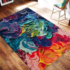 Colorful, 3D Printed Rugs, Oil Painting Print, Contemporary Rug, Salon Decor, Non Slip Rug, Modern Rug, Different Color Rug, Colorful Rug image 1