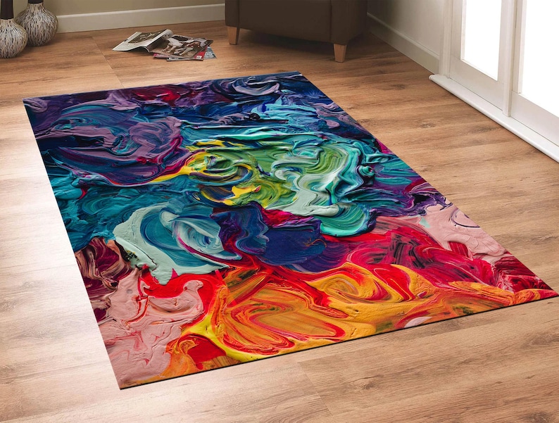 Colorful, 3D Printed Rugs, Oil Painting Print, Contemporary Rug, Salon Decor, Non Slip Rug, Modern Rug, Different Color Rug, Colorful Rug image 3